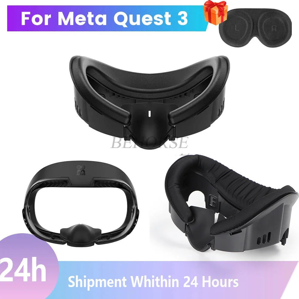 AMVR Upgraded Leather Face Mask Cover for Meta Quest 3 Facial Interface Ice Silk Fabric Replacement Pad VR Glasses Accessories